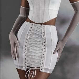 Oh Polly White Lace-Up Pencil Skirt